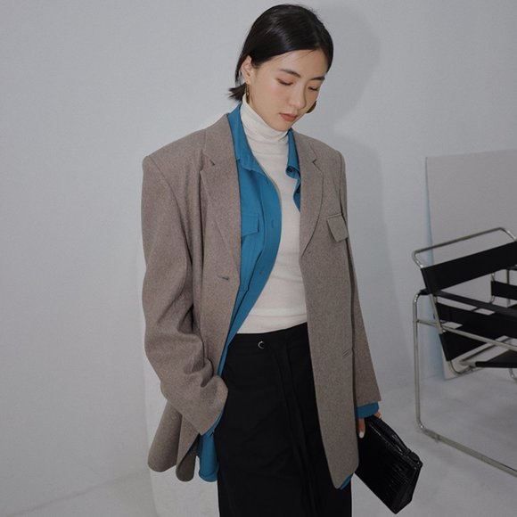 CHICJOC Women Timeless Oversized the-row style cashmere blazer size 38 in taupe - Picture 16 of 16